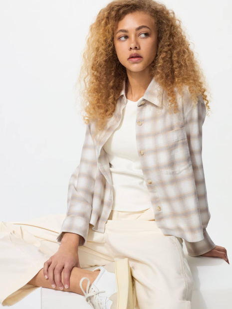Фланелевая рубашка Uniqlo в клетку 1159854248 (Молочный M)