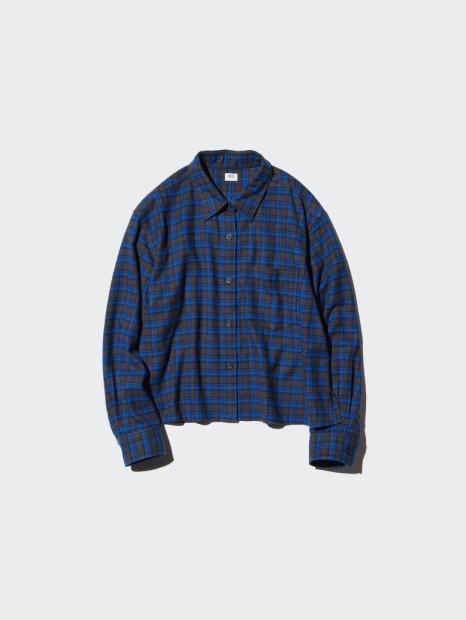 Фланелевая рубашка Uniqlo в клетку 1159854263 (Синий S)