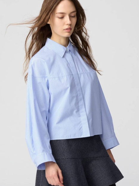 Хлопковая рубашка UNIQLO в полоску 1159854270 (Голубой L)