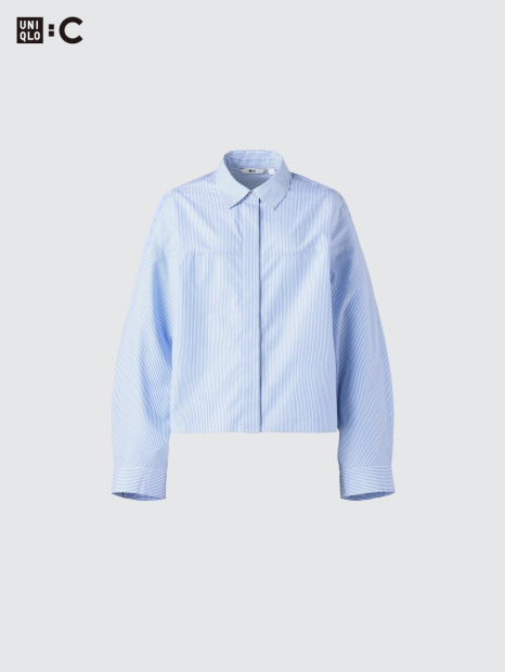 Хлопковая рубашка UNIQLO в полоску 1159854270 (Голубой L)