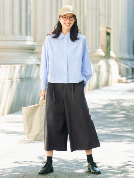 Хлопковая рубашка UNIQLO в полоску 1159854270 (Голубой L)