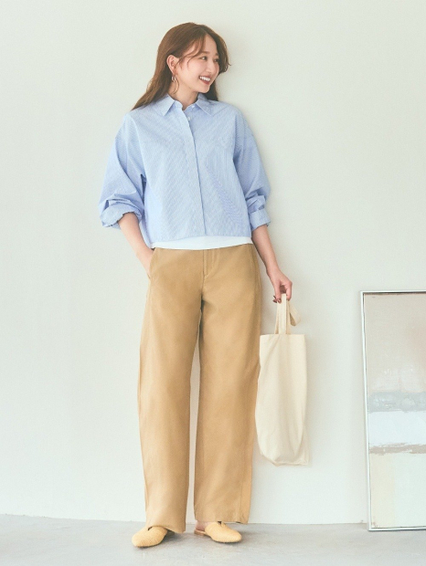 Хлопковая рубашка UNIQLO в полоску 1159854270 (Голубой L)