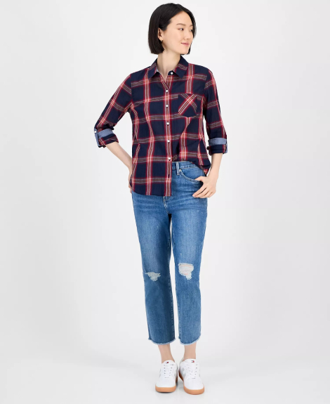 Жіноча сорочка Tommy Hilfiger в клітинку 1159854650 (Синій/Червоний S)