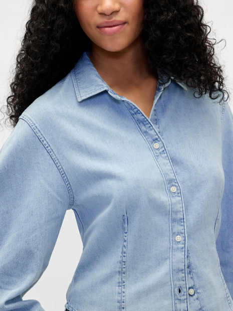 Джинсовая приталенная рубашка GAP с широкими рукавами 1159854865 (Голубой S)
