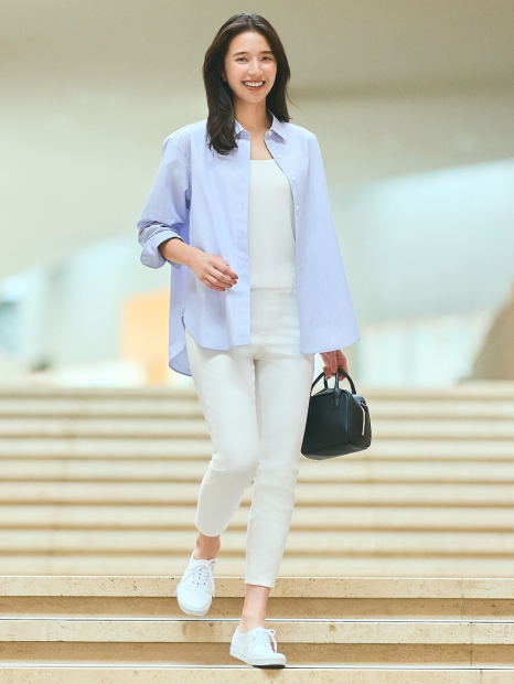 Рубашка Uniqlo в полоску 1159854874 (Голубой M)