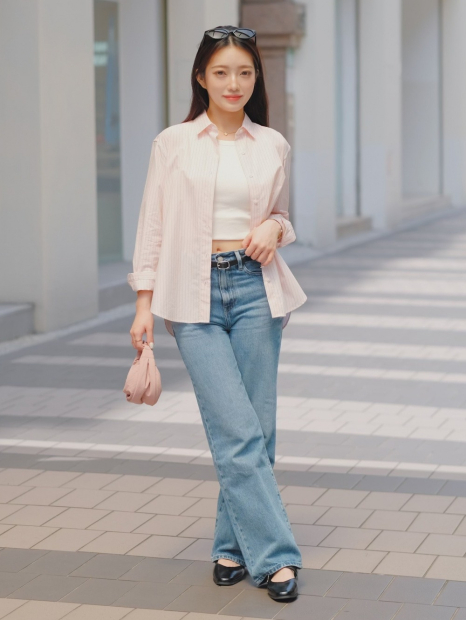 Рубашка Uniqlo в полоску 1159855146 (Розовый M)