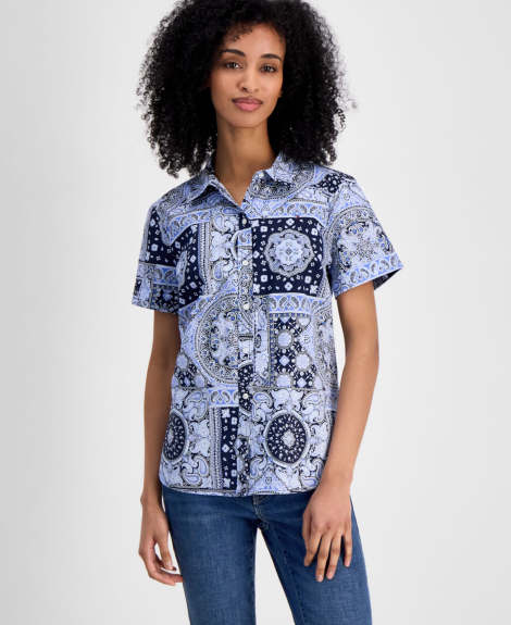 Женская рубашка Tommy Hilfiger с коротким рукавом 1159855711 (Синий XS)