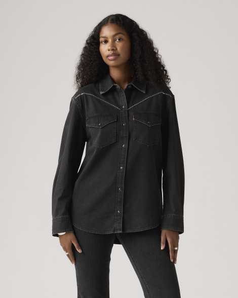 Женская джинсовая рубашка Levi's со стразами 1159856491 (Черный S)