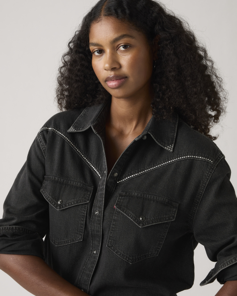 Женская джинсовая рубашка Levi's со стразами 1159856491 (Черный S)