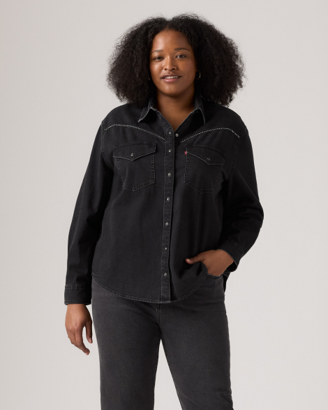 Женская джинсовая рубашка Levi's со стразами 1159856491 (Черный S)