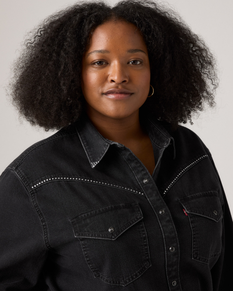 Женская джинсовая рубашка Levi's со стразами 1159856491 (Черный S)