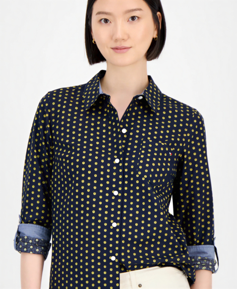 Женская рубашка Tommy Hilfiger с принтом 1159858572 (Синий L)