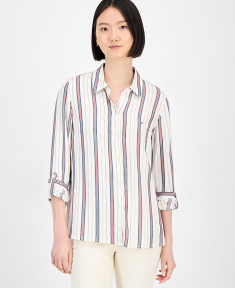 Женская рубашка Tommy Hilfiger в полоску 1159858647 (Молочный S)