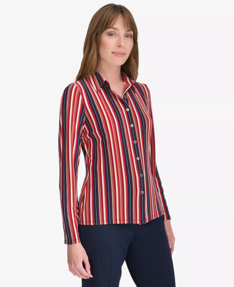 Жіноча еластична сорочка Tommy Hilfiger в смужку 1159860622 (Червоний XS)