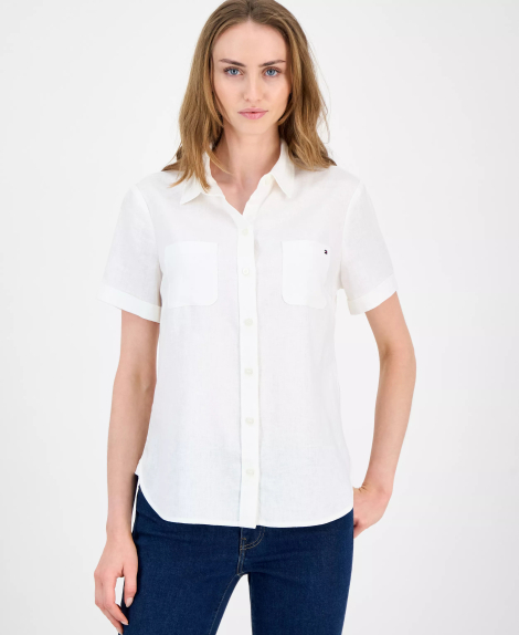 Женская легкая рубашка с коротким рукавом Tommy Hilfiger 1159862234 (Белый XL)