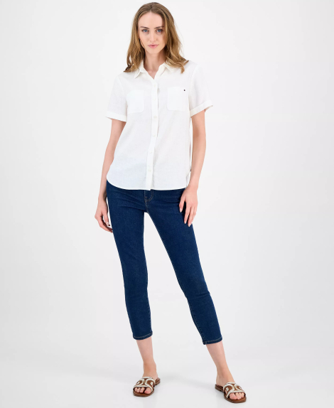 Женская легкая рубашка с коротким рукавом Tommy Hilfiger 1159862234 (Белый XL)