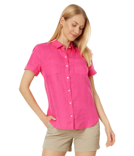 Женская легкая рубашка с коротким рукавом Tommy Hilfiger 1159862241 (Розовый M)