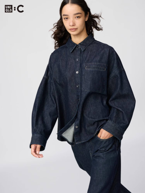 Джинсовая рубашка UNIQLO свободного кроя 1159862316 (Синий S)