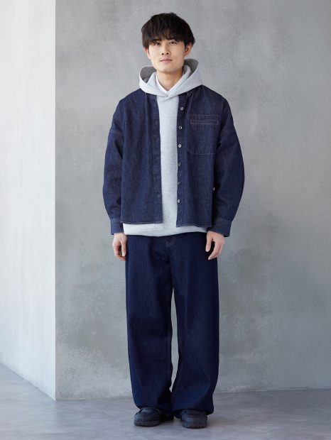 Джинсовая рубашка UNIQLO свободного кроя 1159862316 (Синий S)