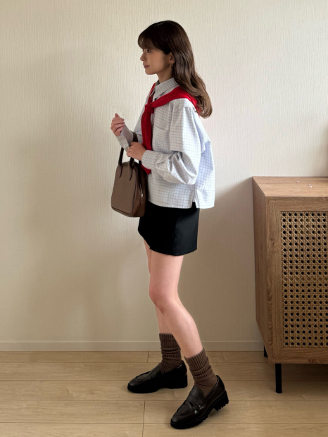 Укороченная рубашка свободного кроя JW ANDERSON UNIQLO в клетку 1159862424 (Голубой S)
