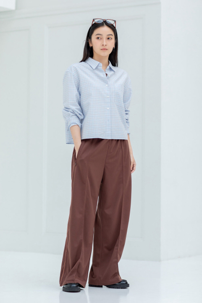 Укороченная рубашка свободного кроя JW ANDERSON UNIQLO в клетку 1159862424 (Голубой S)