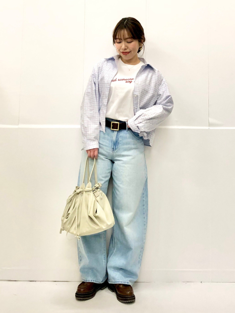 Укороченная рубашка свободного кроя JW ANDERSON UNIQLO в клетку 1159862424 (Голубой S)