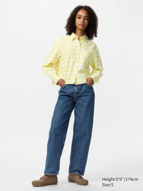 Укороченная рубашка свободного кроя JW ANDERSON UNIQLO в клетку 1159862429 (Желтый S)