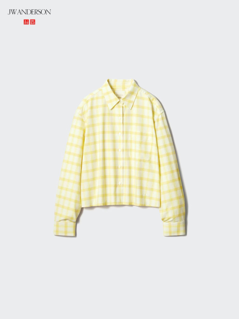 Укороченная рубашка свободного кроя JW ANDERSON UNIQLO в клетку 1159862429 (Желтый S)