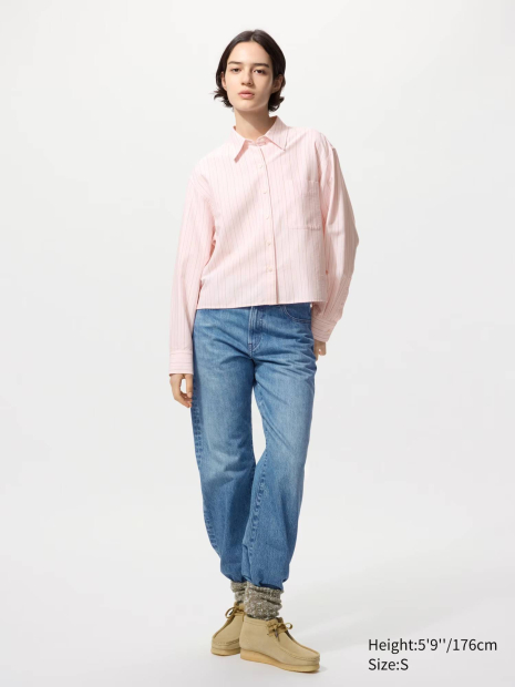 Укороченная рубашка свободного кроя JW Anderson Uniqlo в полоску 1159863176 (Розовый XL)