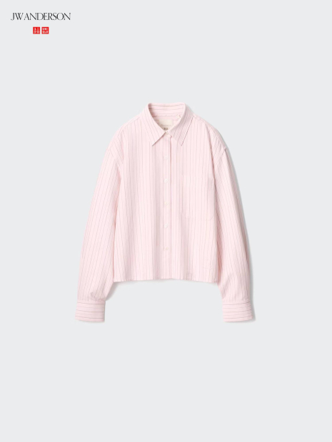 Укороченная рубашка свободного кроя JW Anderson Uniqlo в полоску 1159863176 (Розовый XL)
