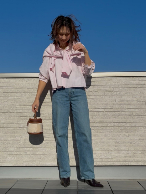 Укороченная рубашка свободного кроя JW Anderson Uniqlo в полоску 1159863176 (Розовый XL)