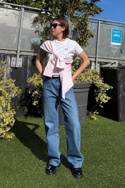 Укороченная рубашка свободного кроя JW Anderson Uniqlo в полоску 1159863176 (Розовый XL)