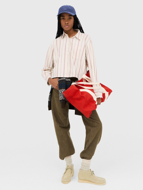 Укороченная рубашка свободного кроя JW Anderson Uniqlo в полоску 1159863184 (Бежевый XXL)