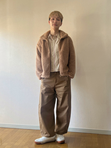 Укороченная рубашка свободного кроя JW Anderson Uniqlo в полоску 1159863184 (Бежевый XXL)