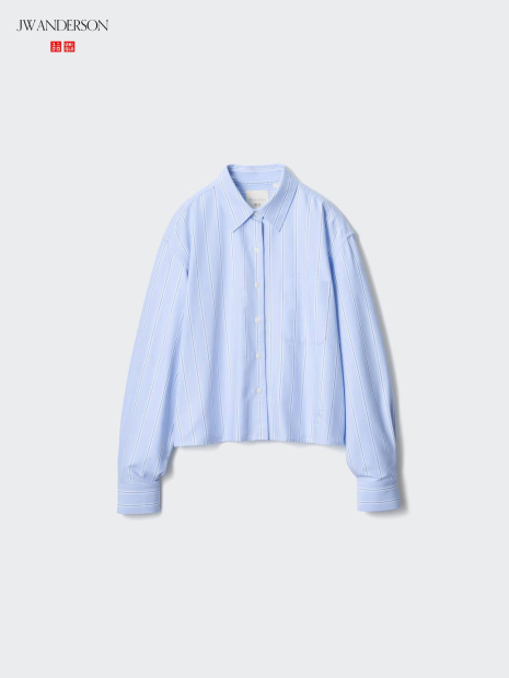 Укороченная рубашка свободного кроя JW Anderson Uniqlo в полоску 1159863185 (Голубой XL)
