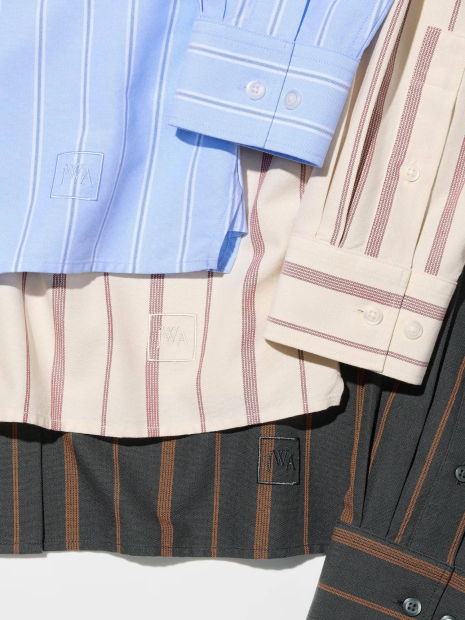 Укороченная рубашка свободного кроя JW Anderson Uniqlo в полоску 1159863185 (Голубой XL)
