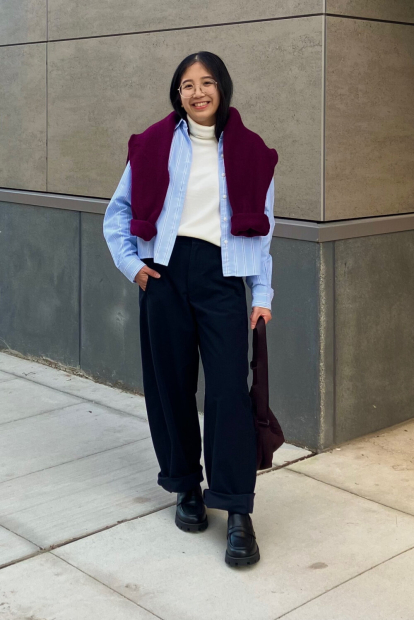 Укороченная рубашка свободного кроя JW Anderson Uniqlo в полоску 1159863185 (Голубой XL)