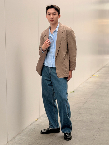 Укороченная рубашка свободного кроя JW Anderson Uniqlo в полоску 1159863185 (Голубой XL)