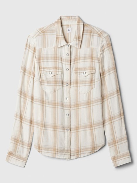Жіноча фланелева сорочка GAP 1159863866 (Бежевий/Молочний XL)