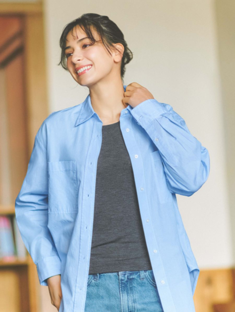 Рубашка оверсайз Uniqlo в полоску 1159864404 (Голубой L)