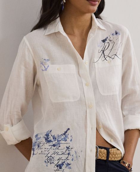 Льняная рубашка Lauren Ralph Lauren 1159865063 (Белый M)