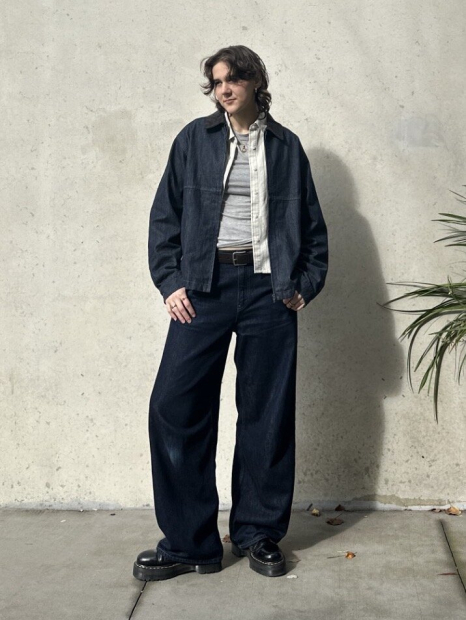 Укороченная рубашка свободного кроя JW Anderson Uniqlo в полоску 1159923002 (Бежевый XL)