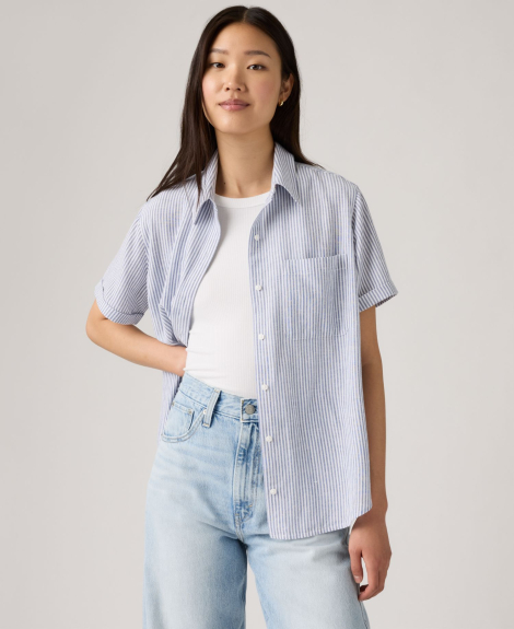 Женская рубашка Levi's с коротким рукавом 1160025631 (Белый/Голубой L)