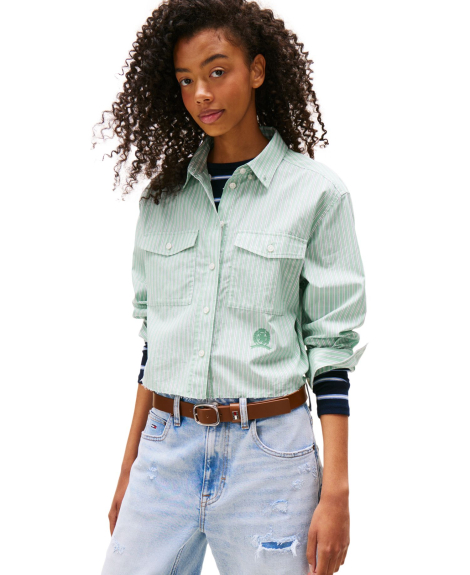 Укороченная рубашка Tommy Hilfiger в полоску 1160315581 (Зеленый L)
