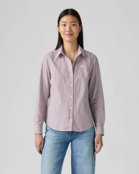 Женская хлопковая рубашка Levi's в полоску 1160620513 (Белый/Коричневый XS)