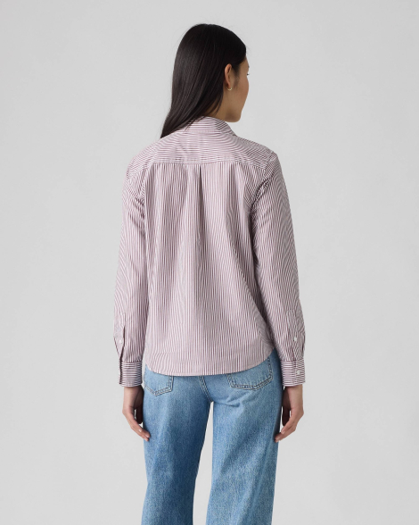 Женская хлопковая рубашка Levi's в полоску 1160620513 (Белый/Коричневый XS)