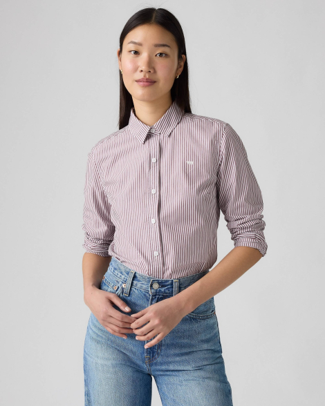 Женская хлопковая рубашка Levi's в полоску 1160620513 (Белый/Коричневый XS)