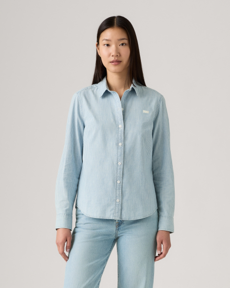 Женская хлопковая рубашка Levi's в полоску 1162657651 (Белый/Голубой M)