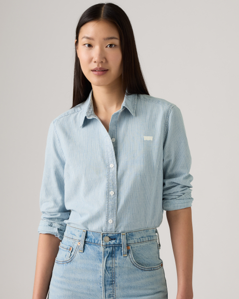 Женская хлопковая рубашка Levi's в полоску 1162657651 (Белый/Голубой M)
