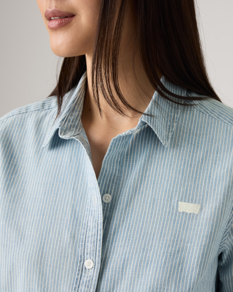 Женская хлопковая рубашка Levi's в полоску 1162658248 (Белый/Голубой XL)
